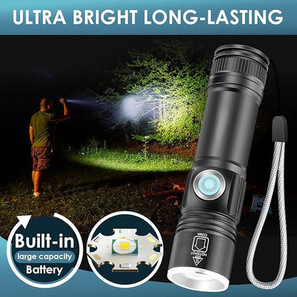 NAKCNM 2 Pack USB Rechargeable Flashlights Mini Handheld Pocket Super Bright Small Flashlight EDC Flashlights for Camping, Hiking, Emergency