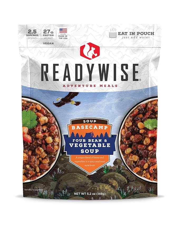 READYWISE - Adventure Meal, Bean & Vegetable Soup, 2 Servings, Pack of 1, Emergency Preparedness, Freeze Dried Food, MRE, Snack Pack or Emergency Food, Backpacking, Camping, Hiking, and, Survival Food