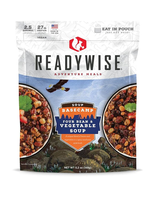 READYWISE - Adventure Meal, Bean & Vegetable Soup, 2 Servings, Pack of 1, Emergency Preparedness, Freeze Dried Food, MRE, Snack Pack or Emergency Food, Backpacking, Camping, Hiking, and, Survival Food