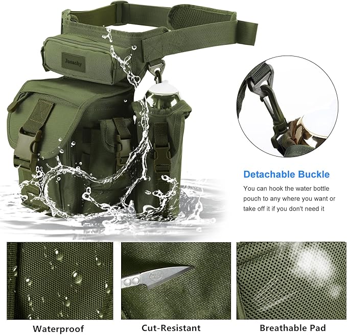 Jueachy Drop Leg Bag for Men Tactical Metal Detecting Thigh Pack with Water Bottle Pouch