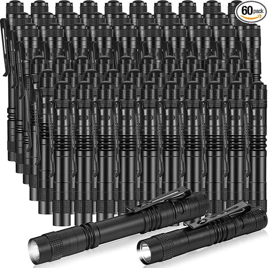 60 Pack Small LED Pen Light Set Mini Handheld Flashlight with Clip LED Pen Tactical Pocket Torch Pen Flashlight for Camping Outdoor Emergency Inspection 3.58 Inches and 5.2 Inches