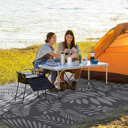Outdoor Rug, Patio Rug, Plastic Straw Camping Rugs, Large Waterproof Area Rug and Mat for Outdoors, RV, Patio, Backyard, Deck, Porch, Beach, Balcony, (4'x 6', White&Gray)