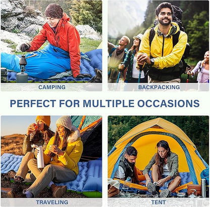 Camping Sleeping Pad, Ultralight Inflatable Sleeping Mat with Built-in Foot Pump & Pillow, Compact Camping Air Mattress for Camping, Backpacking, Hiking, Tent