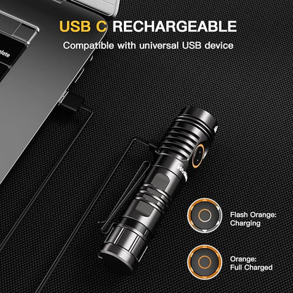 Wurkkos Rechargeable Flashlights FC13 High Lumens 2050 Flashlight 360M Long Range Flashlight Anduril 2.0, RGB Switch, Small EDC Flashlight for Camping Hiking(Grey SFT40 6500K)