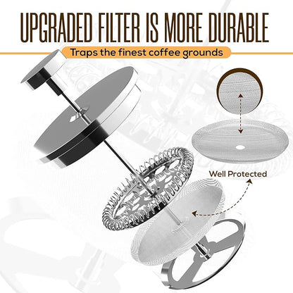 Utopia Kitchen Stainless Steel French Press Coffee Maker 50 Oz, French Press Tea Maker, Cold Brew Portable Travel Coffee Presses, Tea Press Gifts Silver