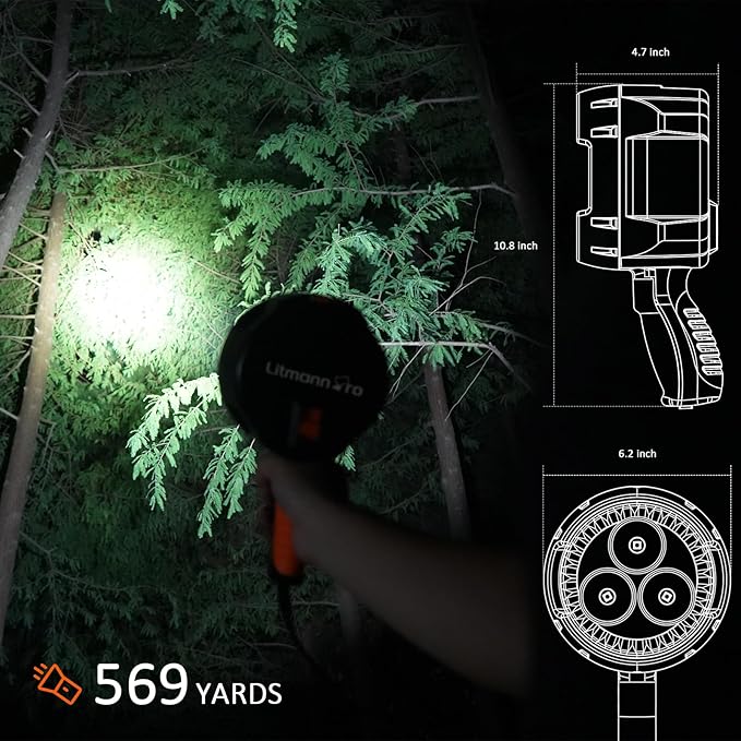 2000 Lumens Handheld Spotlights LED Flashlight Searchlights with 12V-24V DC Car Charger Outdoor Floodlight for Camping Fishing Boating Hunting Hiking