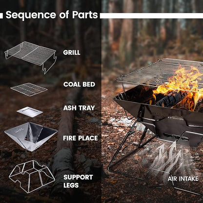 Camping Grill, Camping Cooking, Collapsible Fire Pit, Camp Fire Grills for Traveling, Camping, Picnicking, Cooking at the beach, By SHELTER