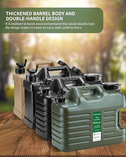 5 Gallon Water Jug, Camping Water Container,Truly No Leakage Water Storage,Large Military Green Water Tank,BPA Free Portable Emergency Water Containers for Outdoors Hiking Accessories