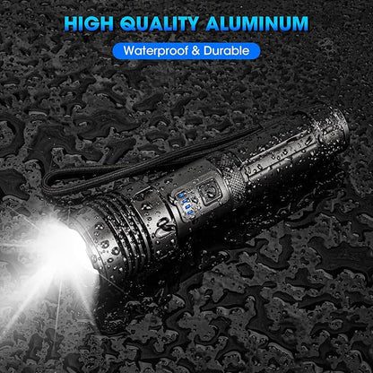 Rechargeable LED Flashlights High Lumens,990,000 Lumens Super Bright Flashlight,High Powerful Flash Light 5 Modes,Waterproof for Outdoor Emergency Camping Hiking