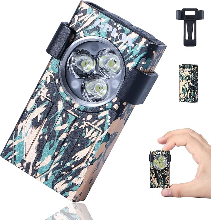 APLOS L01 1100 Lumens Rechargeable Mini EDC Flashlight, Magnetic Base & Clip, Bright Pocket Flashlight for Outdoor, Emergencies, Powered by Built-in Battery, Type-C Charging (Camouflage)