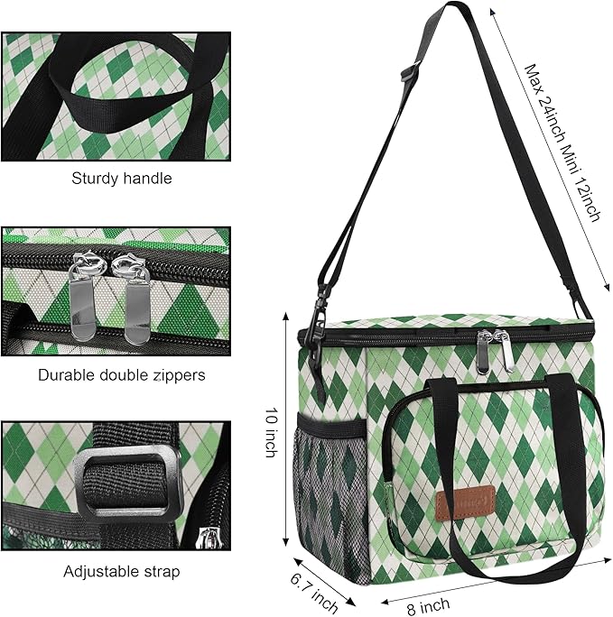 Femuar Lunch Bags for Women/Men, Insulated Lunch Bag for Work Office - Lunch Cooler Bag Leakproof Lunch Box with Adjustable Shoulder Strap - Green plaid
