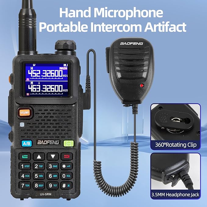 BAOFENG UV-5RM 10W Handheld Ham Radio Long Range, Portable Gmrs Radios with 2500mAh Type-C Charging Battery, Rechargeable 5RM Multi-Band Two Way Radio for Adults（2 Pack）