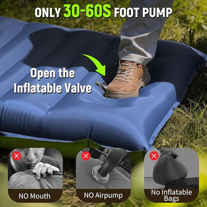 Sleeping Pad for Camping, 5 Inch Extra Thick Camping Sleeping Pad with Pillow Built-in Foot Pump, Lightweight Inflatable Sleeping Mat, Backpacking, Hiking, Tent
