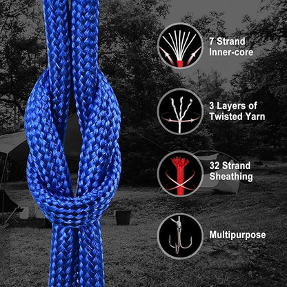 WEREWOLVES Paracord Rope, 7 Strand Type III Parachute Cord 4mm 100ft / 200ft for Crafting, DIY Projects, Survival Bracelets (Sapphire Blue, 200 ft)