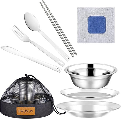 Camping Mess Kit - for Camping 1 to 2 Person boy Scout Camp Dishes Camping Cooking Utensils Accessories Plates Dinnerware Set Outdoor