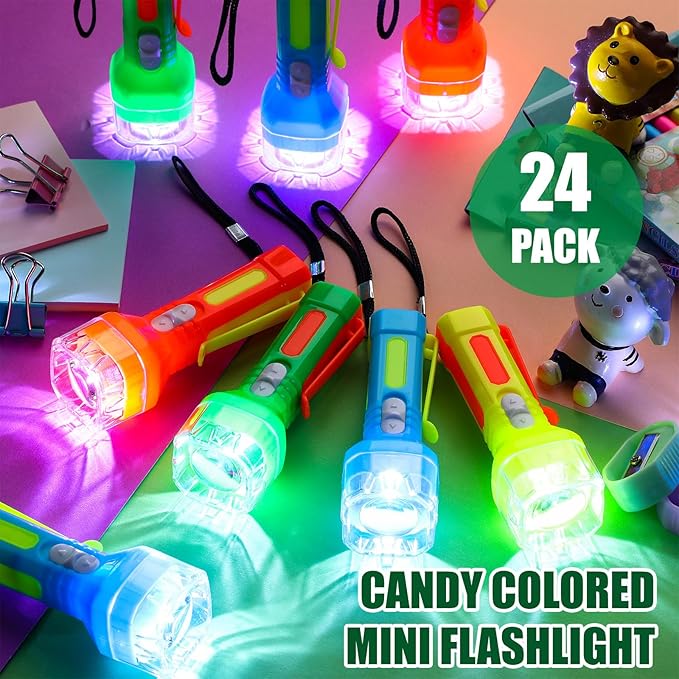 24 Pcs Mini Flashlight Bulk Small Multicolor LED Flashlights with Lanyard Portable Flashlights Lightweight Handheld Flashlight for Night Party Favors Gift Camping Hiking Home(Candy Style)