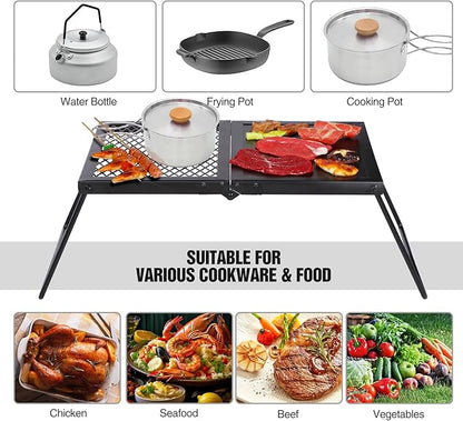 REDCAMP Folding Campfire Grill Heavy Duty Steel Grate, Portable Camp Fire Cooking Racks and Griddle for Outdoor Versatile Campfire Cooking