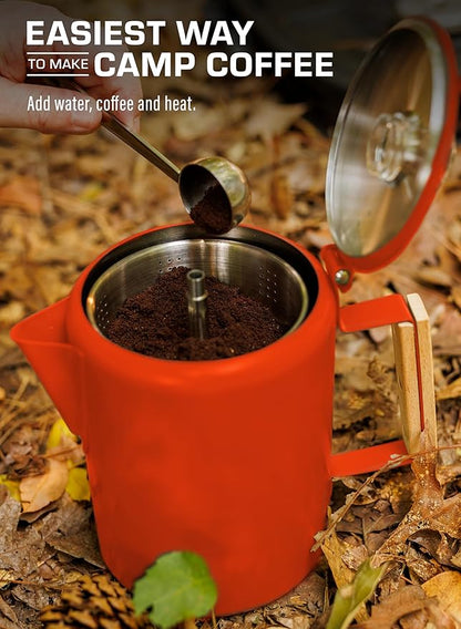 COLETTI Bozeman Camping Coffee Pot — Camping Coffee Makers, Coffee Percolator – America's Sleekest Percolator – NO Aluminum or Plastic (Orange)