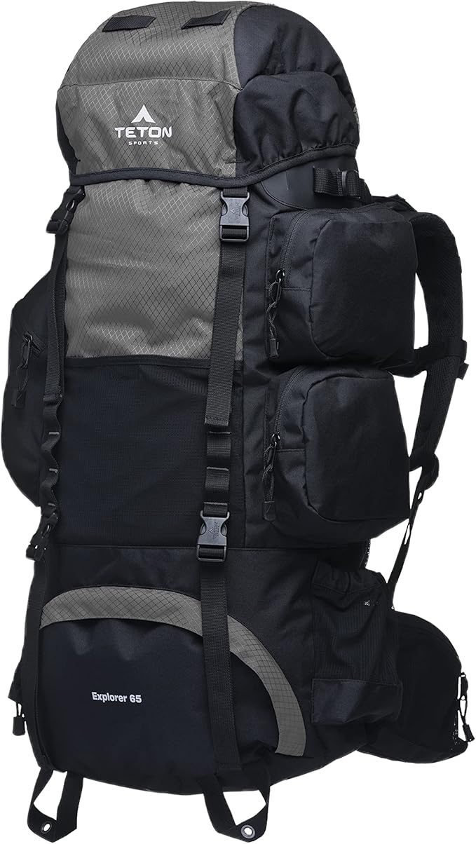 TETON Sports 65L Explorer Internal Frame Backpack for Hiking, Camping, Backpacking, Rain Cover Included, Graphite