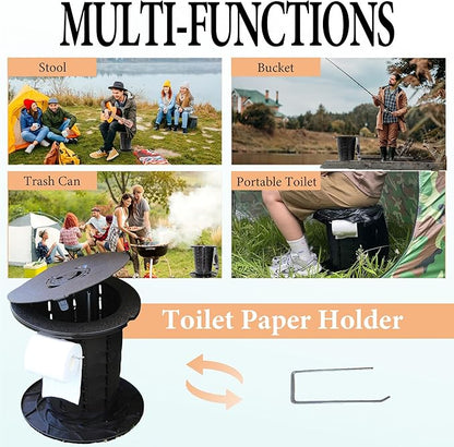 ALEVMOOM Portable Toilet for Adults Outdoor Camping Adjustable Folding Toilet with 6 Garbage Bags,2.8 Pounds Lightweight Portable Potty for Travel/Boat/Road Trips/Beach Black