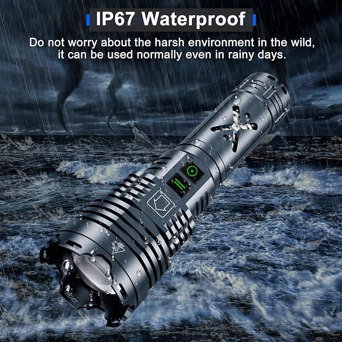 Rechargeable LED Flashlights 2500000 High Lumens,High Powered Flashlight Super Bright,Handheld Tactical Flashlight With Waterproof, 6 Modes, Zoomable, Powerful Flashlights for Camping Home Emergencies