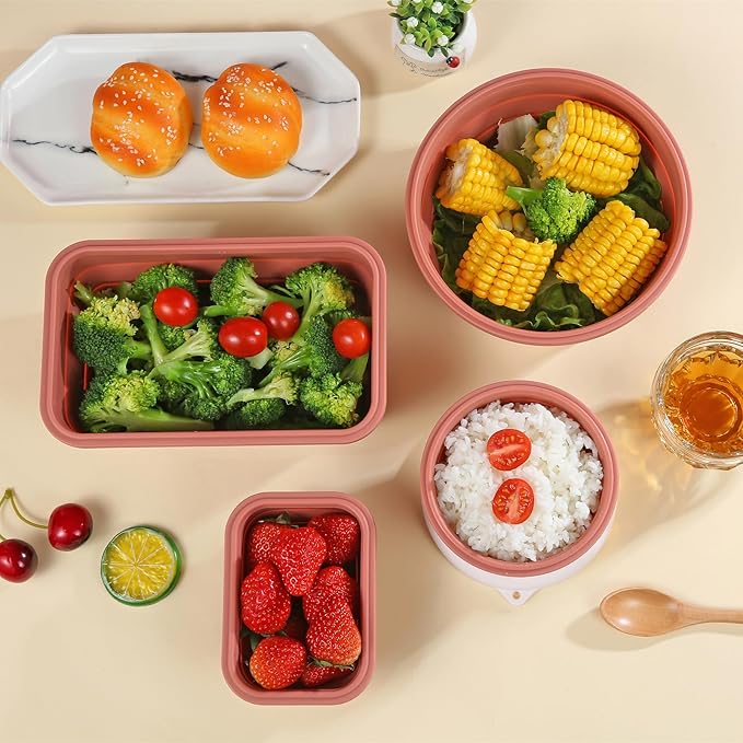 Collapsible Bowls for Camping（41oz,100% Food-grade Silicone Bowl with Lid Free BPA,Folding Mixing Bowls for Travel,RV storage,Leftovers,Swell Salad Bowl Kit