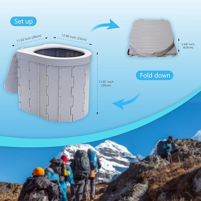 Portable Toilet for Adults，Extra Large Camping Toilets Portable with Lid, Folding Portable Toilet for Camping, Portable Potty for Adults with Trash Bag, Foldable Outdoor Toilet