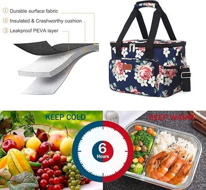 Femuar Lunch Bags for Women/Men, Insulated Lunch Bag for Work Office Picnic - Large Lunch Cooler Bag Leakproof Lunch Box with Adjustable Shoulder Strap for Adults - Floral(15L)