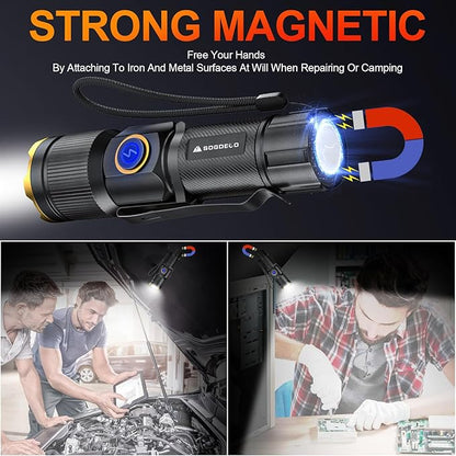 Rechargeable Flashlights High Lumens, Super Bright Small LED Flash Light, 26 Hours Long Lasting, 4 Lighting Modes, Magnetic Zoomable Pocket Flashlight for Emergencies Home Camping (2 Pack)