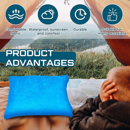 Soaoo 3 Pcs Camping Pillow Inflatable Compressible Memory Foam Foldable Travel Pillow Packable Pillow with Storage Bag for Adult Kid Backpacking Sleeping Traveling Hiking Car Essential Gear (Blue)