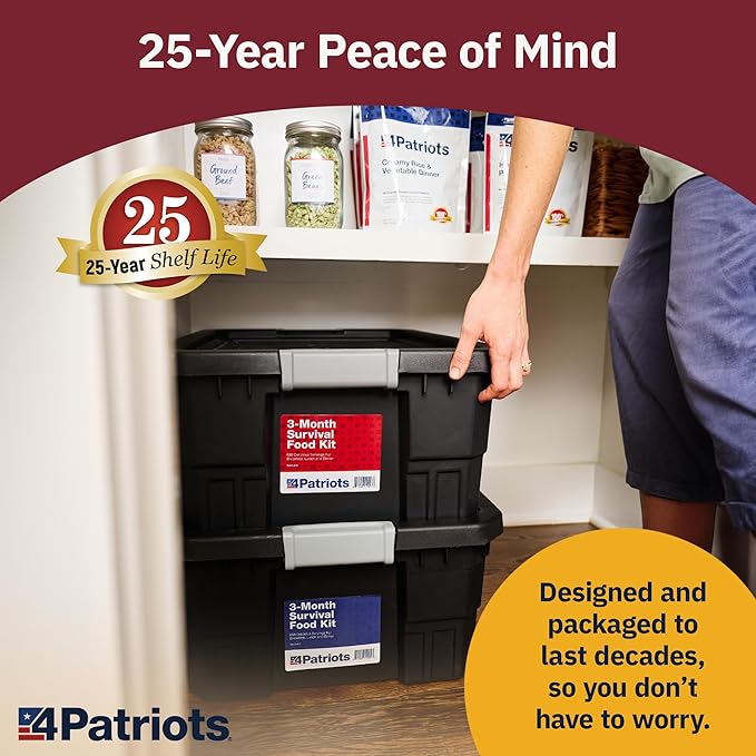 4Patriots 6-Month Survival Food Kit - Emergency Food, Freeze Dried Food, Designed To Last 25 Years, 1,424 Servings Of Breakfast, Lunch, Dinner, 270,080 Calories, Disaster-Resistant Packaging