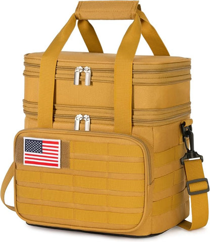 Lifewit Double Deck Tactical Lunch Box for Men, Expandable Leakproof Insulated Large Lunch Cooler with MOLLE Webbing and Shoulder Straps, Heavy Duty Lunch Bag for Men Work Camping Picnic, 16L Brown