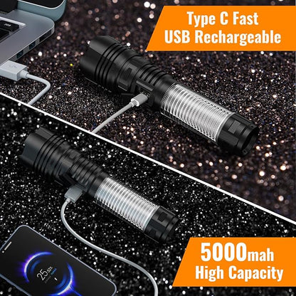 Flashlights 100000 High Lumens Rechargeable - 360° COB Lantern Camping Flashlight 2000 Meters Long Beam Super Bright LED Flash Light, Waterproof, 20H Runtime,5 Modes,Zoomable Handheld Flashlight