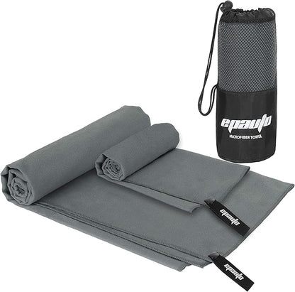 EPAuto 2-Pack Microfiber Fast Drying Travel Gym Towels, Grey, (60''x30'', 24''x15'')