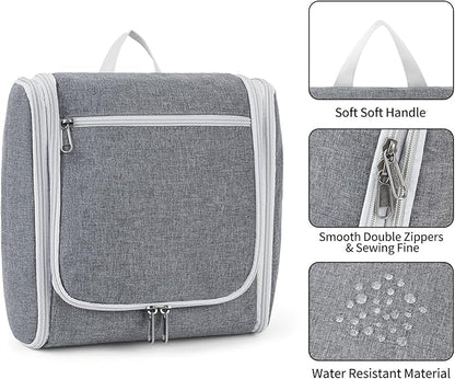 Della Gao Travel Hanging Toiletry Bag for Men and Women, Large Capacity Cosmetics Bag Makeup Bag Organizer, Bathroom Bag, Water-Resistant Nylon, Grey