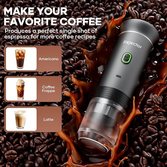 kejector Portable Coffee Maker Espresso Machine for Travel Nano Car Coffee Maker Compatible with Ground Coffee & Capsule for RV, Hiking Camping Office, Travel Espresso Maker Electric Gray