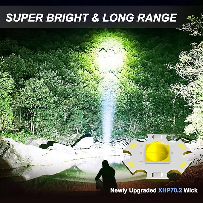 Flashlights High Lumens Rechargeable, 990000 Lumens Super Bright LED Flashlight, Powerful Tactical Flashlights, Brightest Waterproof Zoomable Handheld Flash Light High Powered for Camping Emergencies