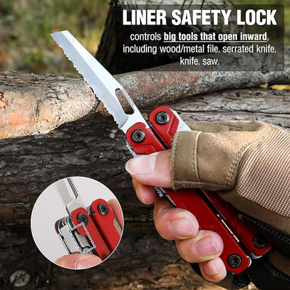WORKPRO 18-in-1 Multi Tool Pliers, Stainless Steel EDC Multitool with Pocket Knife, 2 Safety Locks, Belt Clip and Oxford Pouch, Multipurpose Utility Multiuse Tool for Camping Outdoor Activities