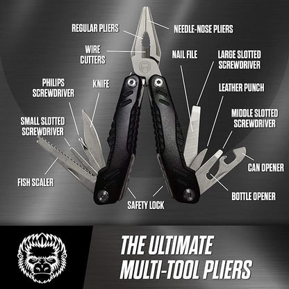 Holtzman's Gorilla Survival 3 Piece Pocket Multitool Utility Knife Gift Set (Black)