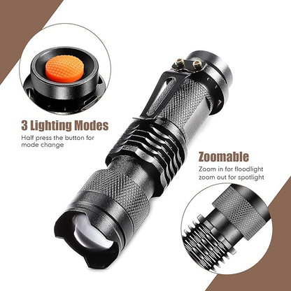 10 Pack Mini Flashlight LED Flashlight 3 Mode Flashlight Adjustable Handheld Flashlight for Camping Hiking Outdoor Work (Black)