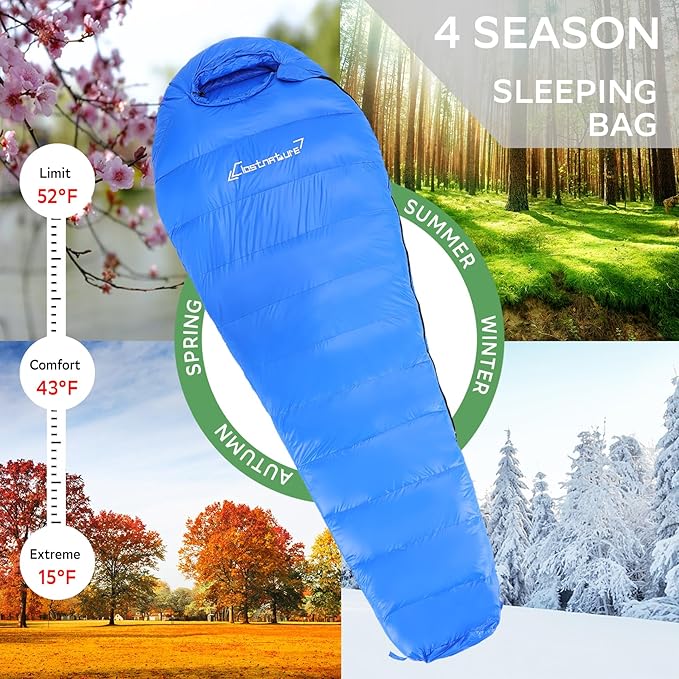 Clostnature Down Backpacking Sleeping Bag - 20D 550 Fill Power Ultralight Winter Down Mummy Sleeping Bag for Camping, Lightweight Cold Weather Compact Camping Gear for Kids, Adult, Girls, Boys