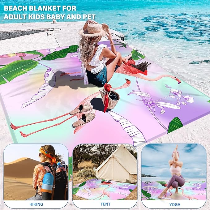 Beach Blanket Oversized Extra Large 78" X 81",Waterproof Sandproof Beach Blanket 1-7 Adults Lightweight Durable for Travel Camping Hiking Picnic