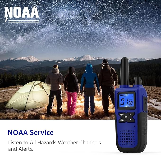 3 Walkie Talkies for Adults Long Range Rechargeable Walkie-Talkies - Long Distance 2 Way Radios Walkie Talkies 3 Pack Walkie Talkies with Earpiece and Mic Set USB Charger Lanyard NOAA Weather Alert