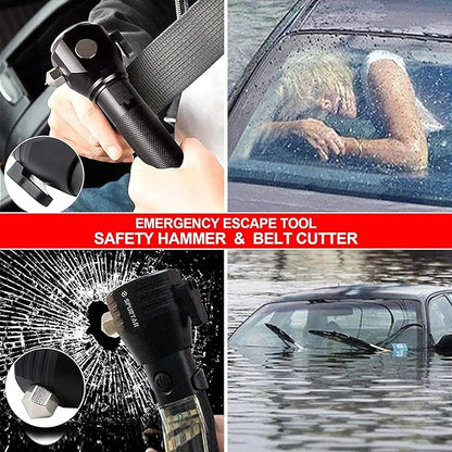 Spurtar Solar Powered Flashlight 2 Packs 2000mah USB Rechargeable Tactical Torch, Emergency Flashlights with Car Hammer Seat Belt Cutter Compass & Magnet 7 Modes, Emergency Car Kit