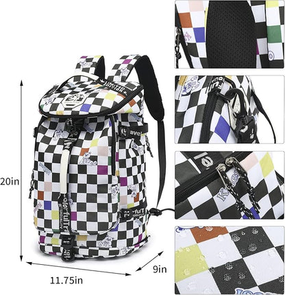 Gym Duffle Bag Backpack 4-Way Waterproof with Shoes Compartment for travel Sport Hiking laptop (Checkerboard) XL