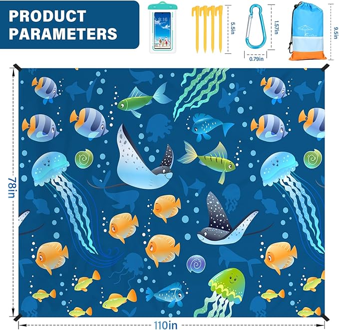 Beach Blanket Oversized Extra Large78 X110,Waterproof Sandproof Beach Blanket 2-8 Adults Lightweight Durable for Travel Camping Hiking Picnic