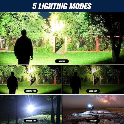 Rechargeable Led Flashlight 250000 Lumen, Super Bright Tactical Flashlight High Lumens 5 Light Modes, IPX7 Waterproof, Zoomable, Powerful Handheld Flashlight for Outdoor Emergency Camping, Hiking