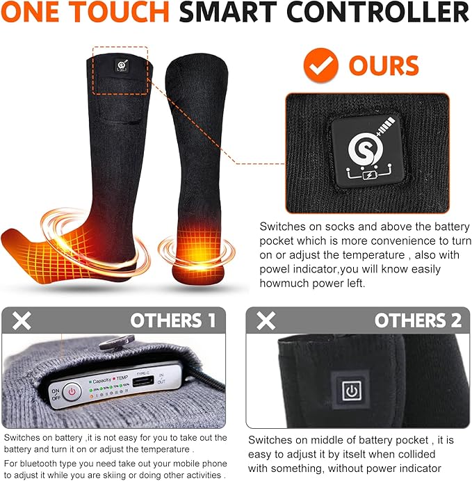 Upgraded Rechargeable Electric Heated Socks,7.4V 2200mAh Battery Powered Cold Weather Heat Socks for Men Women,Outdoor Riding Camping Hiking Motorcycle Skiing Warm Winter Socks