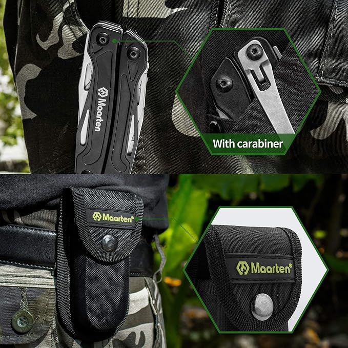 13-In-1 Multitool with Safety Locking, Professional Stainless Steel Multitool Pliers Pocket Knife, Bottle Opener, Screwdriver with Nylon Sheath for Outdoor, Survival, Camping, Hiking