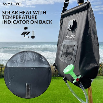 Malo'o 5 gallon/20L Portable Solar Shower Bag, Solar Heating Camping Shower Bag with Removable Hose and On-Off Switchable Shower Head for Camping Gear, Surfing, Beach, Swimming, Outdoor Travel, hiking